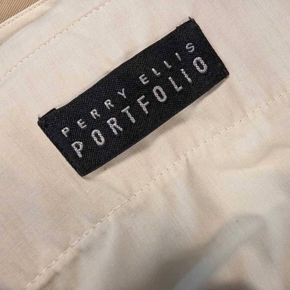 Perry Ellis Portfolio Mens 40x30 Pleated Cuffed Dress Khaki Pants Tan Beige NEW